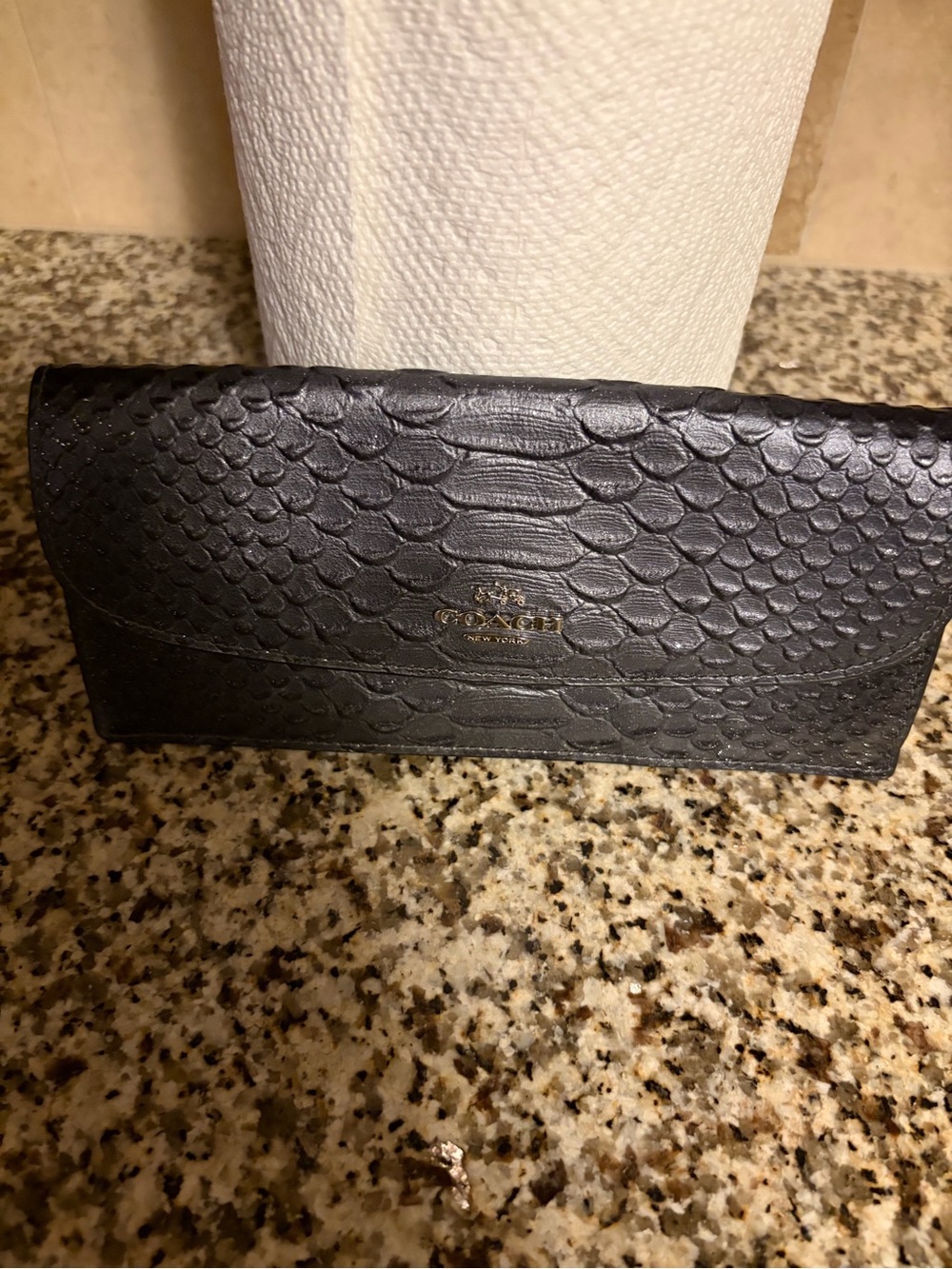 Coach metallic gray  Textured Snake-Embossed Continental Wallet